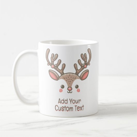 Kerst Reindeer Hoorn Gezicht Aangepaste Tekst Koffiemok (Links)