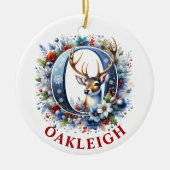 Kerst Reindeer Monogram Letter O Aangepaste Naam Keramisch Ornament (Voorkant)