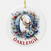 Kerst Reindeer Monogram Letter O Aangepaste Naam Keramisch Ornament (Achterkant)