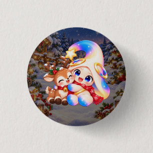Kerst Reindeer Pastel Knop Cute Winter Speld Ronde Button 3,2 Cm