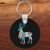 Kerst Reindeer Patchwork Rendier Mannen Vrouwen Ki Sleutelhanger (Voorkant)