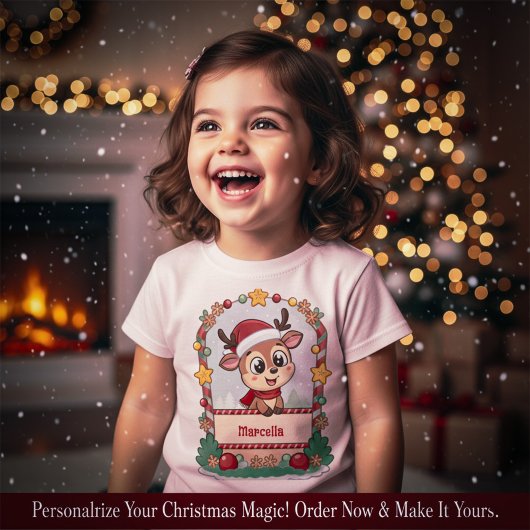 Kerst Reindeer Peuter T-shirt met Eigen Naam