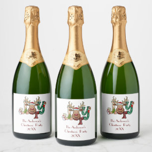 Kerst Reindeer Pret Kerstvakantie Feest Sparkling Wijnetiket