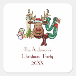Kerst Reindeer Pret Kerstvakantie Feest    Vierkante Sticker