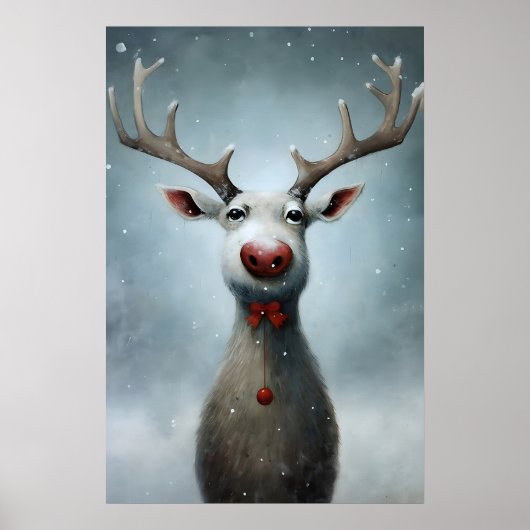 Kerst Reindeer Schilderij, Rustieke Winter Muur Poster (Voorkant)