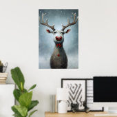 Kerst Reindeer Schilderij, Rustieke Winter Muur Poster (Thuiskantoor)