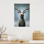 Kerst Reindeer Schilderij, Rustieke Winter Muur Poster (Keuken)