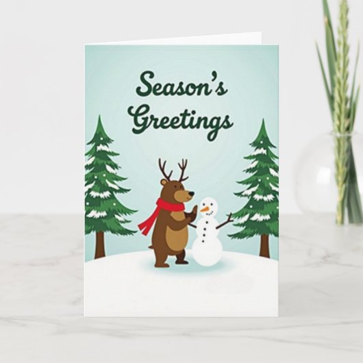 Kerst Reindeer Sneeuwman Kaart (Voorkant)