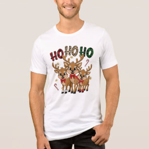 Kerst Reindeer Trio Met Ho Ho Ho Grafische T-shirt