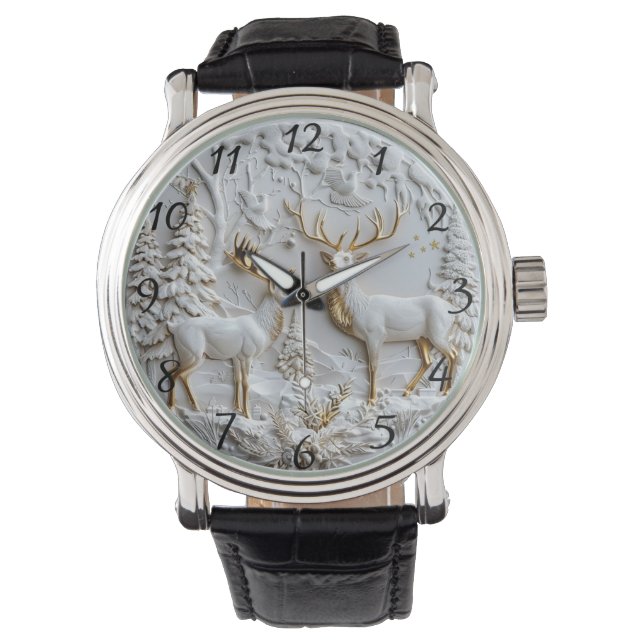 Kerst Reindeer Winter Magie Horloge (Voorkant)