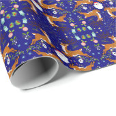 Kerst Reinders Blauw Naadloos Patroon Cadeaupapier (Rol Hoek)