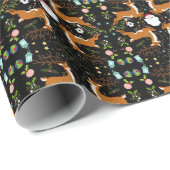 Kerst Reinders Zwart Naadloos Patroon Cadeaupapier (Rol Hoek)