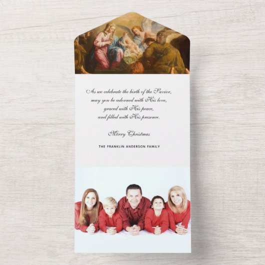 Kerst Religieuze Foto Jesus Mary All In One Uitnodiging (Binnen)