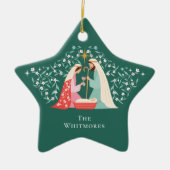 Kerst Religieuze Kerstmisscène Foto Keepsake Keramisch Ornament (Voorkant)