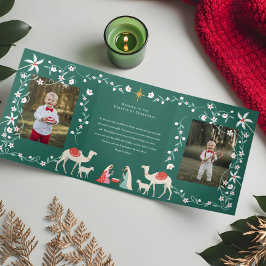 Kerst Religieuze Kerststal Familiefoto Drieluik Wenskaart