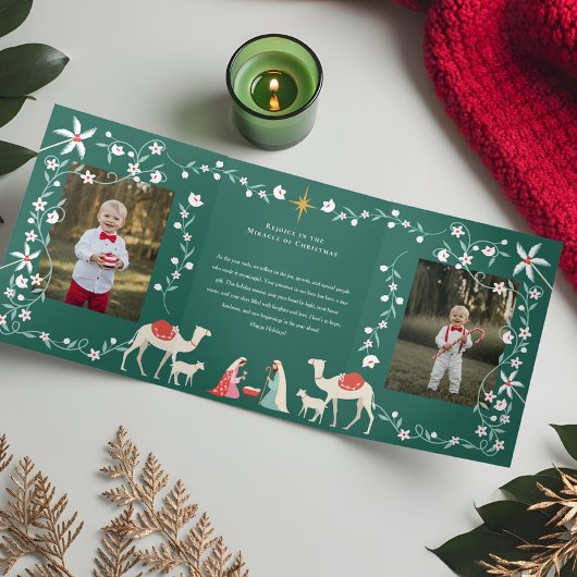 Kerst Religieuze Kerststal Familiefoto Drieluik Wenskaart