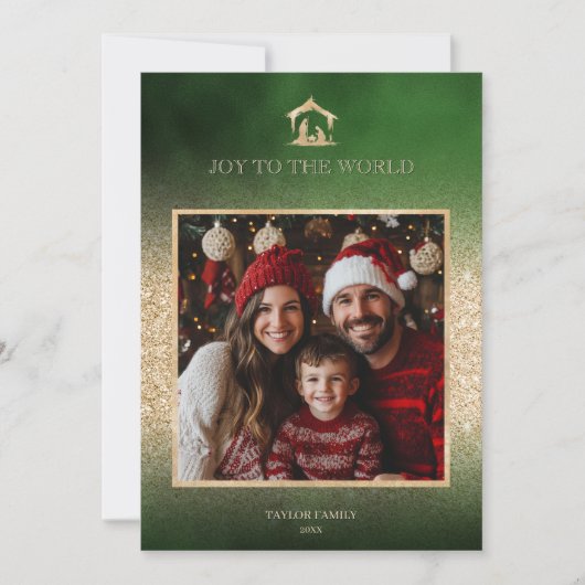 Kerst Religieuze Kerststal Familiefoto Feestdagenkaart (Voorkant)