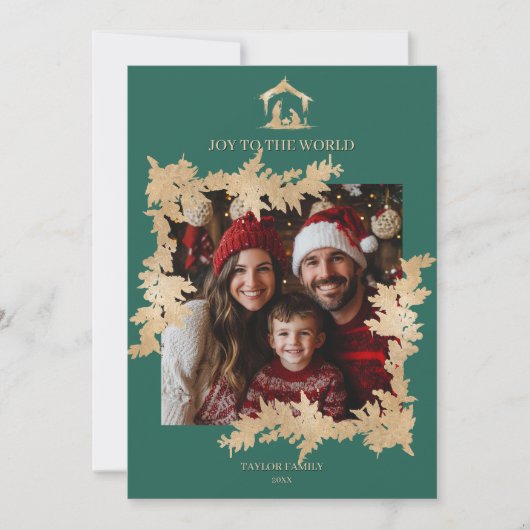 Kerst Religieuze Kerststal Familiefoto Feestdagenkaart (Voorkant)