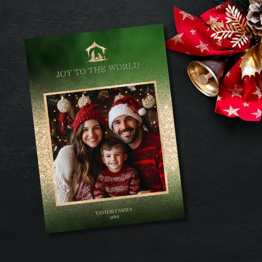 Kerst Religieuze Kerststal Familiefoto Feestdagenkaart