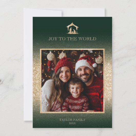 Kerst Religieuze Kerststal Familiefoto Feestdagenkaart (Voorkant)