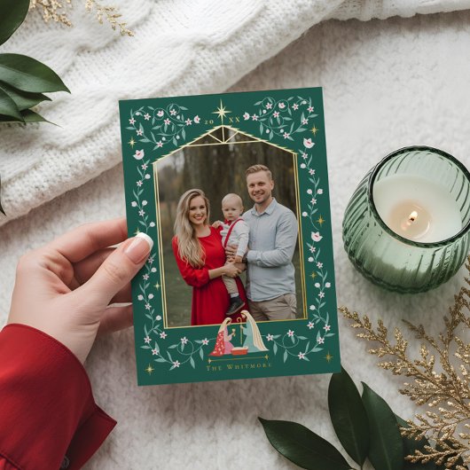 Kerst Religieuze Kerststal Familiefoto Folie Feestdagenkaart