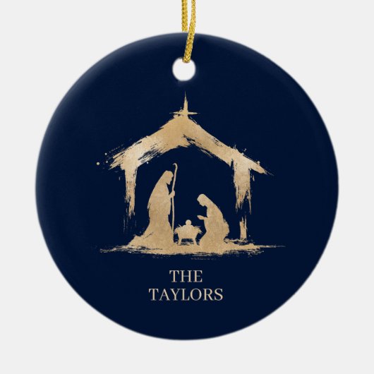 Kerst Religieuze Kerststal Familiefoto Keramisch Ornament (Voorkant)