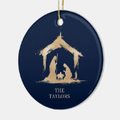 Kerst Religieuze Kerststal Familiefoto Keramisch Ornament (Links)