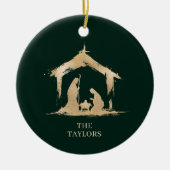 Kerst Religieuze Kerststal Familiefoto Keramisch Ornament (Voorkant)