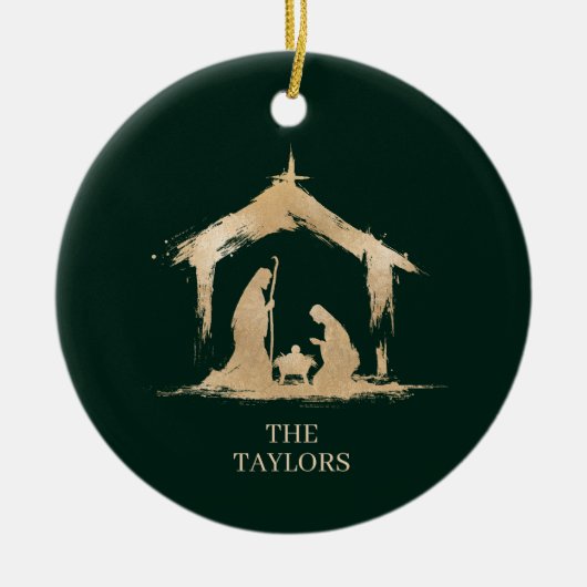 Kerst Religieuze Kerststal Familiefoto Keramisch Ornament (Voorkant)