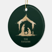 Kerst Religieuze Kerststal Familiefoto Keramisch Ornament (Links)