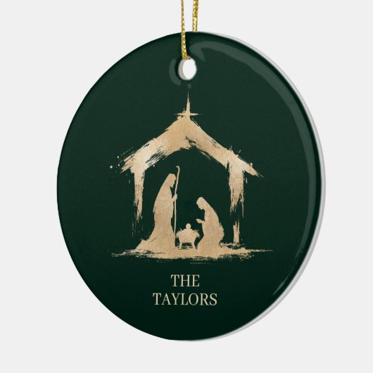 Kerst Religieuze Kerststal Familiefoto Keramisch Ornament (Links)