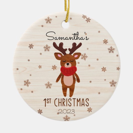 Kerst Rendier Baby's Eerste Kerstmis Keramisch Ornament (Voorkant)