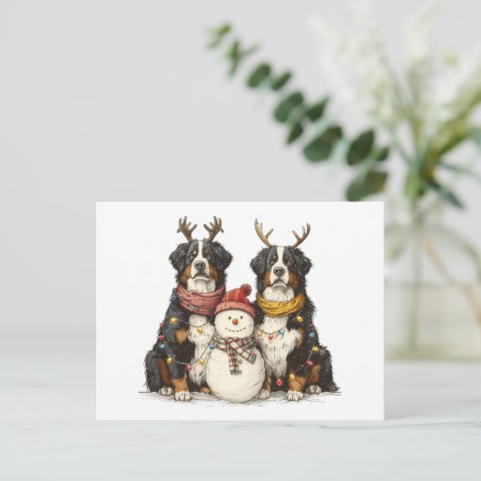 Kerst Rendier Berner Mountain Dogs Feestdagenkaart (Staand voorkant)