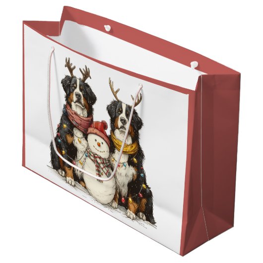 Kerst Rendier Berner Mountain Dogs Groot Cadeauzakje (Voorkant Gekanteld)