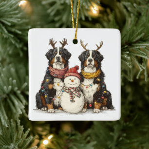 Kerst Rendier Berner Mountain Dogs Keramisch Ornament