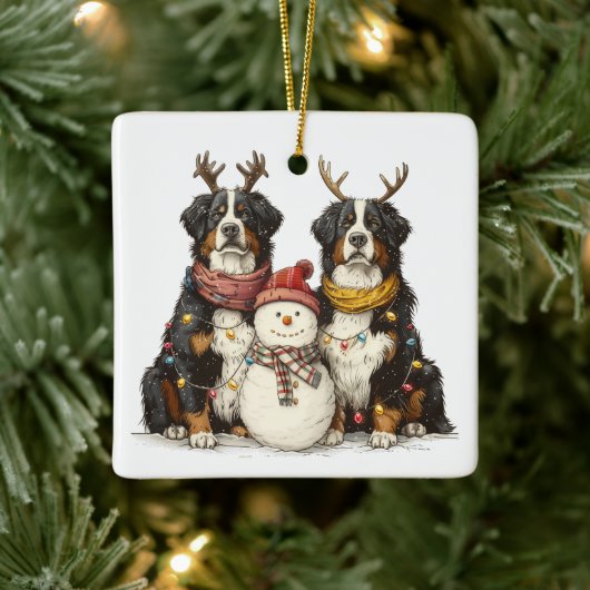 Kerst Rendier Berner Mountain Dogs Keramisch Ornament (Boom)