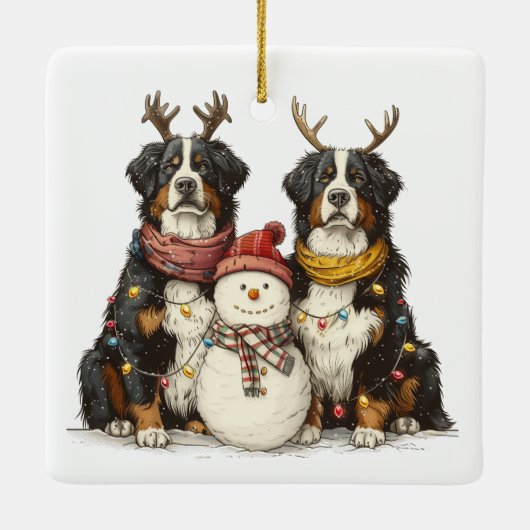 Kerst Rendier Berner Mountain Dogs Keramisch Ornament (Achterkant)