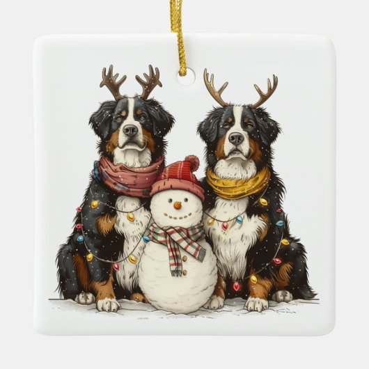 Kerst Rendier Berner Mountain Dogs Keramisch Ornament (Voorkant)
