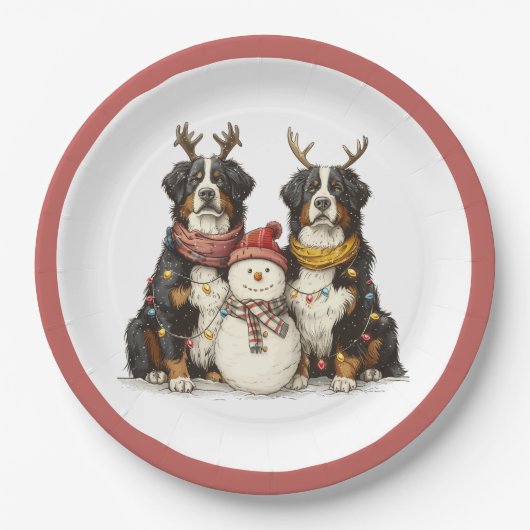 Kerst Rendier Berner Mountain Dogs Papieren Bordje (Voorkant)