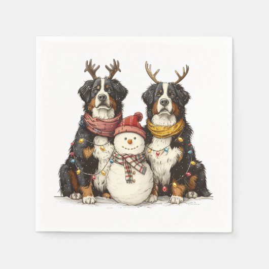 Kerst Rendier Berner Mountain Dogs Servet (Voorkant)