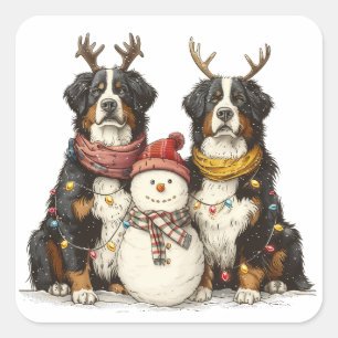 Kerst Rendier Berner Mountain Dogs Vierkante Sticker