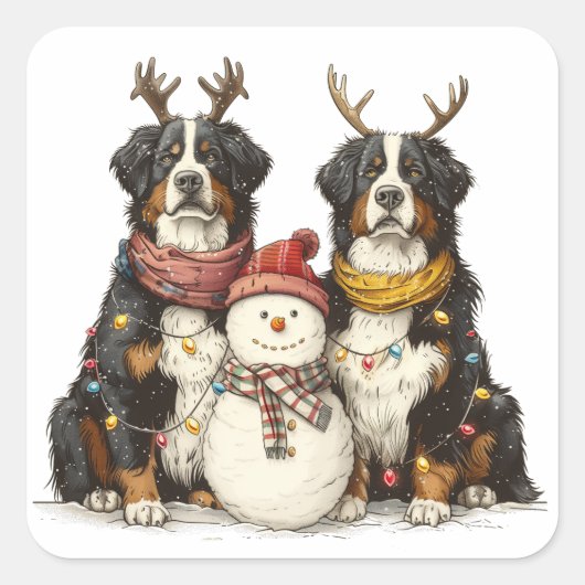 Kerst Rendier Berner Mountain Dogs Vierkante Sticker (Voorkant)