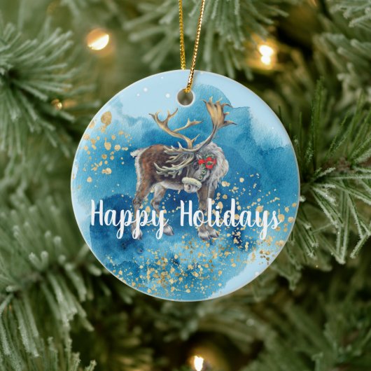 Kerst Rendier Blauwe Spat Keramisch Ornament (Boom)