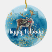Kerst Rendier Blauwe Spat Keramisch Ornament (Voorkant)