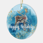 Kerst Rendier Blauwe Spat Keramisch Ornament (Links)