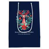 Kerst Rendier Bloemen Blauw Vakantie Medium Gif Medium Cadeauzakje (Achterkant)