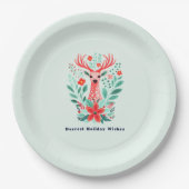 Kerst Rendier Bloemen Mint Vakantiepapier Bord (Voorkant)