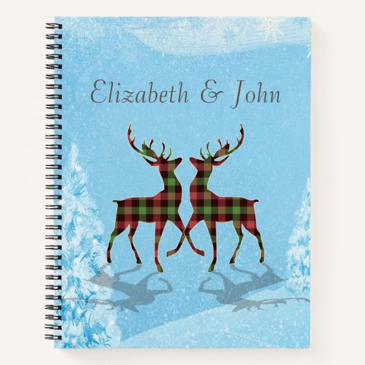 Kerst Rendier Buffalo Plaid Bos Notitieboek (Voorkant)