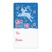 Kerst rendier cadeau label blauw (van en naar) (Voorkant)