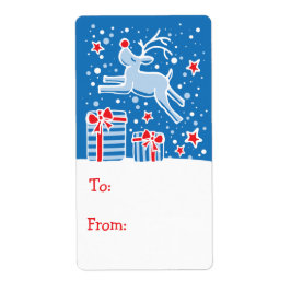 Kerst rendier cadeau label blauw (van en naar)